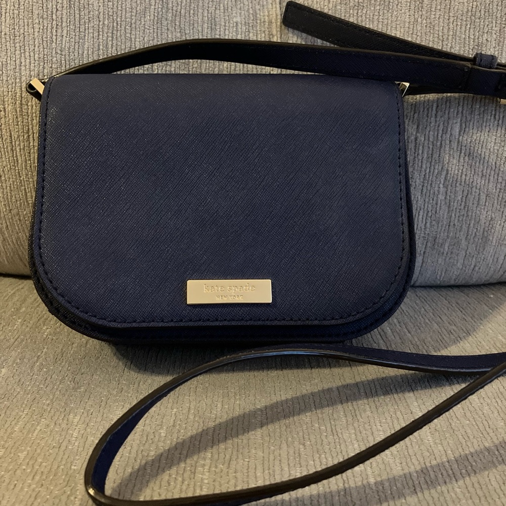 kate spade navy saffiano crossbody with gold plaque